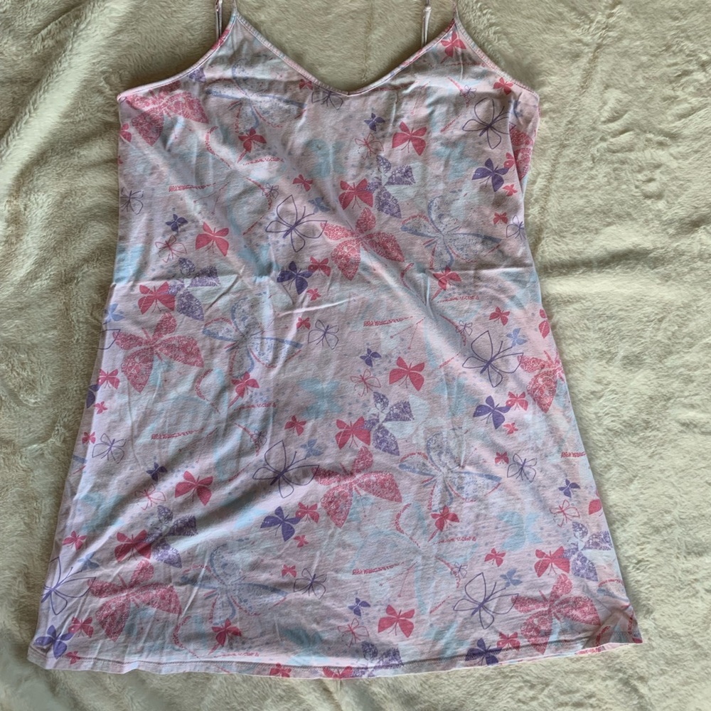 Y2K PINK Pastel Pink & Purple Butterfly Print Cotton Mini Dress Size L